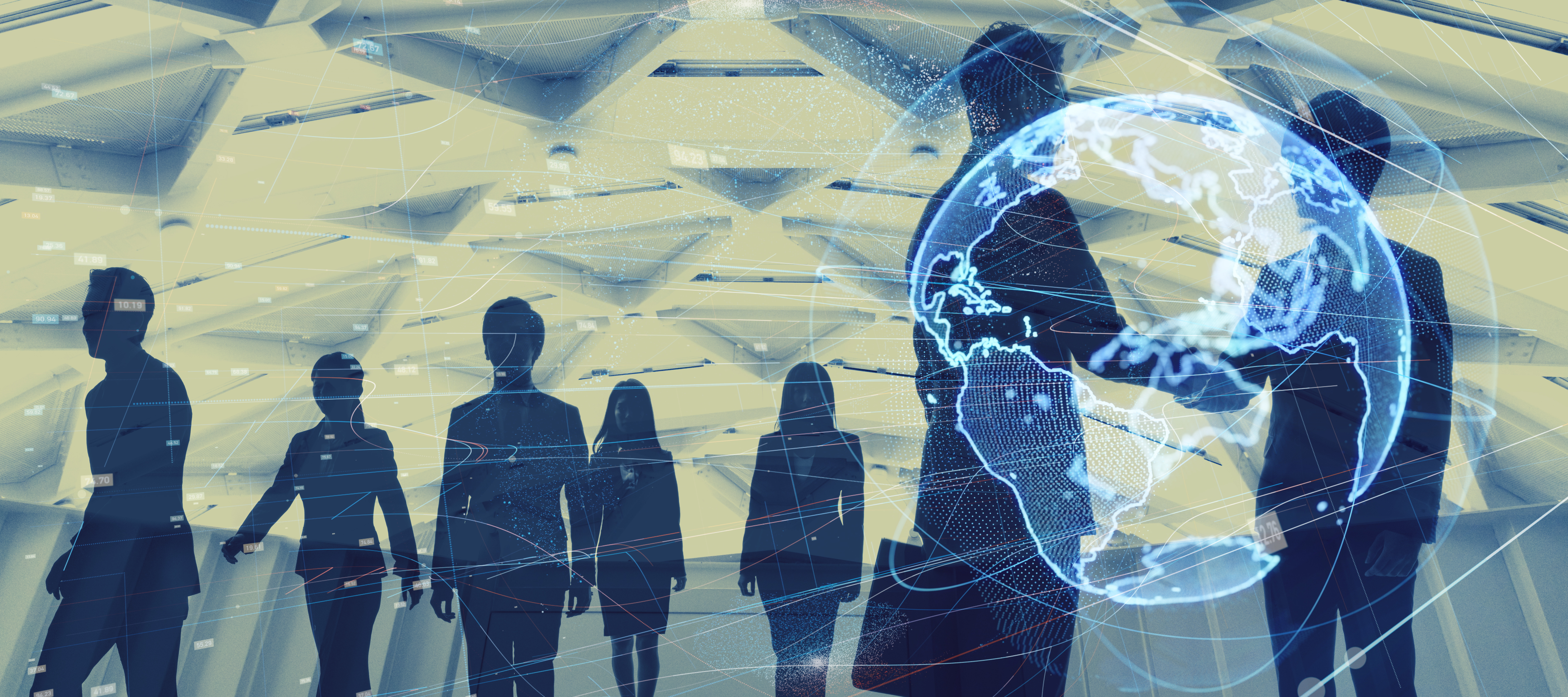 Global Business People with overlaid globe Global Business People with overlaid globe